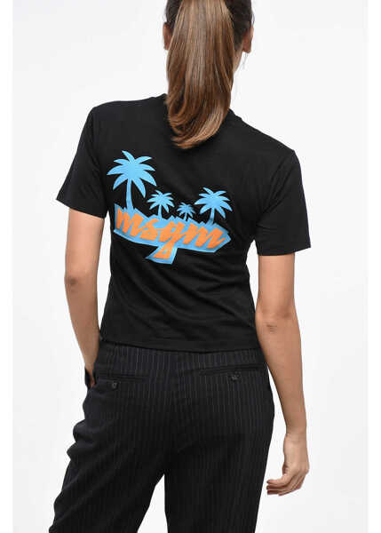 Tricouri MSGM Cotton Crew-Neck T-Shirt With Side Print Logo Black Femei (BM 19164395) 2