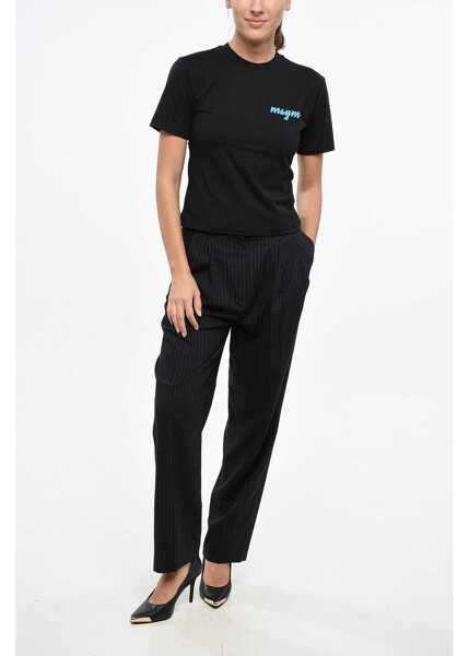 Tricouri MSGM Cotton Crew-Neck T-Shirt With Side Print Logo Black Femei (BM 19164395) 4