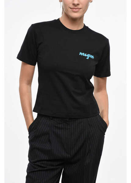 Tricouri MSGM Cotton Crew-Neck T-Shirt With Side Print Logo Black Femei (BM 19164395) 1