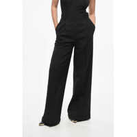 Pantaloni office Double-Pleated Mohair Blend Palazzo Pants Femei