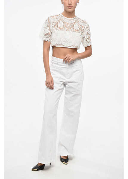 Bluze Dior Short-Sleeved Macram Cotton Blend Crop Top White Femei (BM 19164425) 4