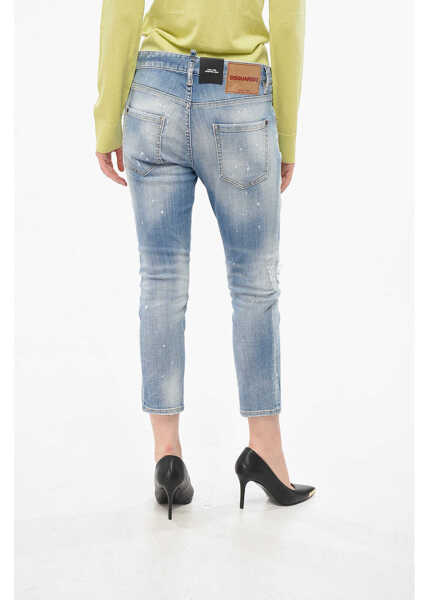 Blugi drepti DSQUARED2 Cropped Distressed Cool Girl Jeans 15Cm Blue Femei (BM 19164449) 2