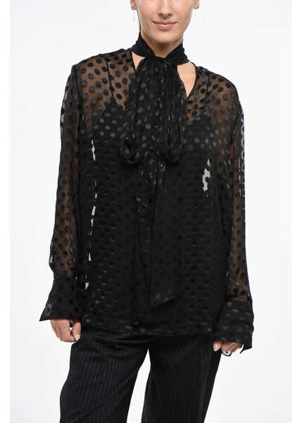 Bluze Givenchy Chiffon Tie Neck Blouse With Polka Dot Pattern Black Femei (BM 19164689) 1
