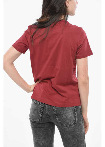 Tricouri Diesel Crew Neck Cotton T-Shirt With Flocked Logo Burgundy Femei (BM 19164719) 2