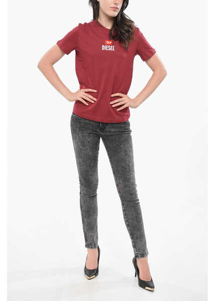 Tricouri Diesel Crew Neck Cotton T-Shirt With Flocked Logo Burgundy Femei (BM 19164719) 4