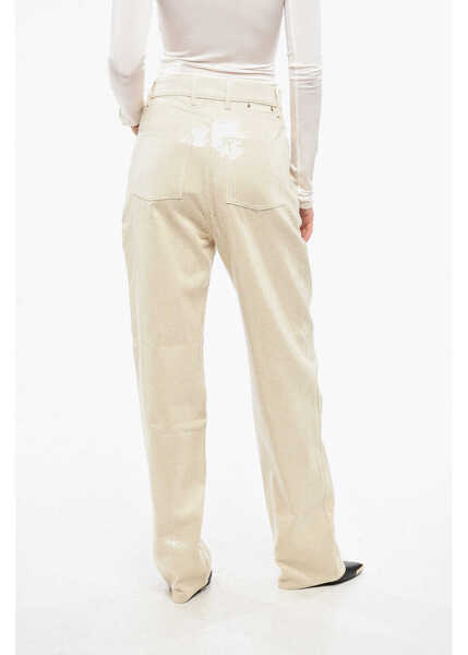 Pantaloni casual Golden Goose High Waist Sequined Wide Leg Kim Pants Beige Femei (BM 19164722) 2