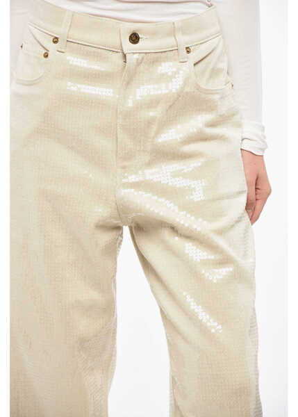 Pantaloni casual Golden Goose High Waist Sequined Wide Leg Kim Pants Beige Femei (BM 19164722) 3