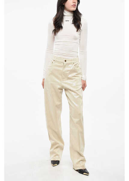 Pantaloni casual Golden Goose High Waist Sequined Wide Leg Kim Pants Beige Femei (BM 19164722) 4