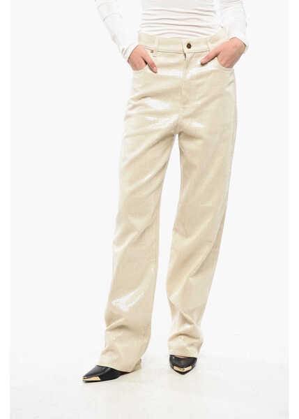 Pantaloni casual Golden Goose High Waist Sequined Wide Leg Kim Pants Beige Femei (BM 19164722) 1
