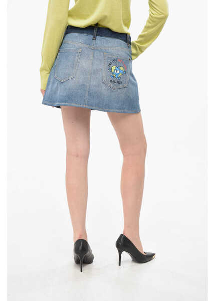 Fuste scurte DSQUARED2 Teo-Tone Denim Olop Miniskirt With Logoed Button Blue Femei (BM 19164749) 2