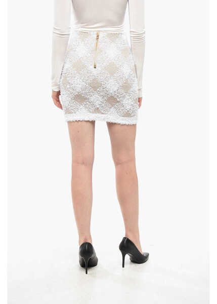 Fuste scurte Balmain Back Zipped Vichy Miniskirt With Logoed Buttons Pink Femei (BM 19164764) 2