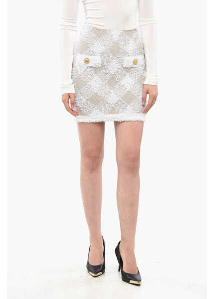 Fuste scurte Balmain Back Zipped Vichy Miniskirt With Logoed Buttons Pink Femei (BM 19164764) 1