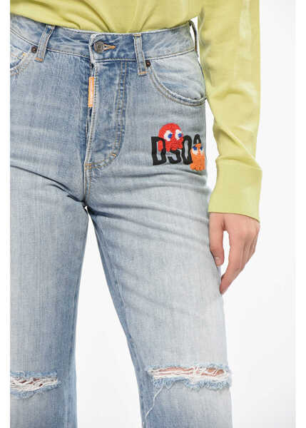 Blugi drepti DSQUARED2 Pac-Man Wide Leg Boston Jeans With Distressed Detail 19Cm Blue Femei (BM 19164992) 3