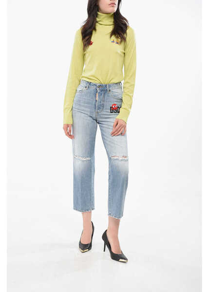 Blugi drepti DSQUARED2 Pac-Man Wide Leg Boston Jeans With Distressed Detail 19Cm Blue Femei (BM 19164992) 4