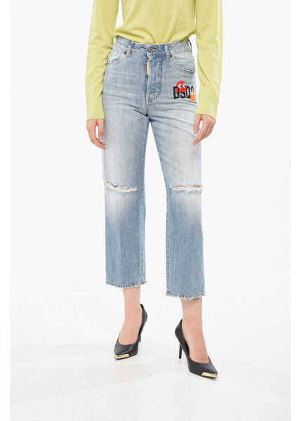 Blugi drepti DSQUARED2 Pac-Man Wide Leg Boston Jeans With Distressed Detail 19Cm Blue Femei (BM 19164992) 1