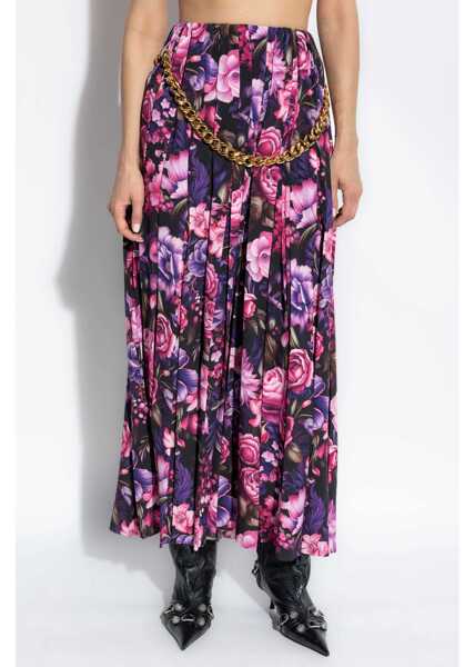Fuste lungi Balenciaga Pleated Long Skirt With Floral Motif And Chain Detail Pink Femei (BM 19165010) 3