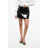 Fuste casual Patent Leather Miniskirt With Side Zip Femei