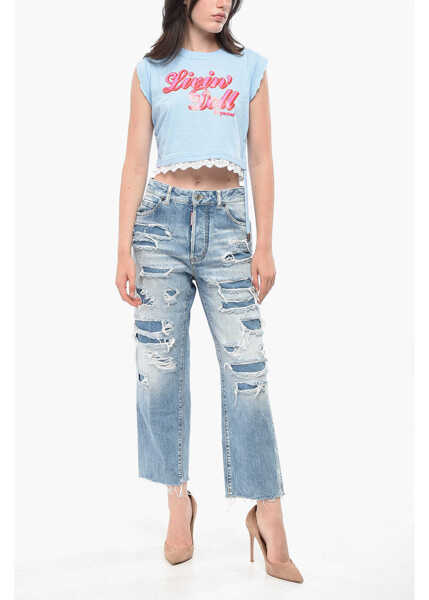 Blugi drepti DSQUARED2 Cuffed Hem Boston Distressed Jeans 20Cm Blue Femei (BM 19165040) 4