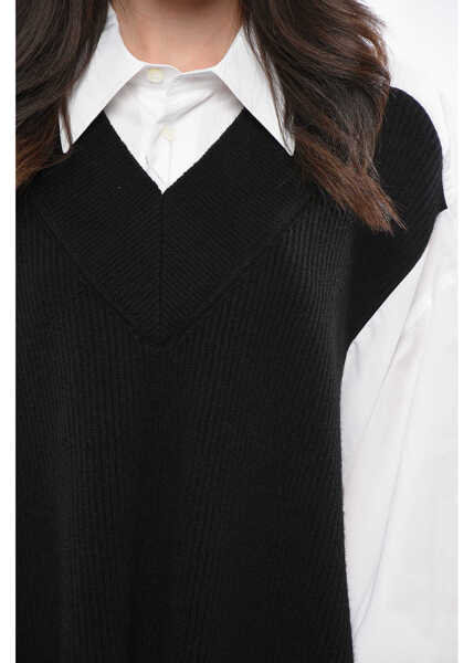 Camasi casual Maison Margiela Mm1 Two-Tone Double Fabric Oversized Shirt Black & White Femei (BM 19165046) 3