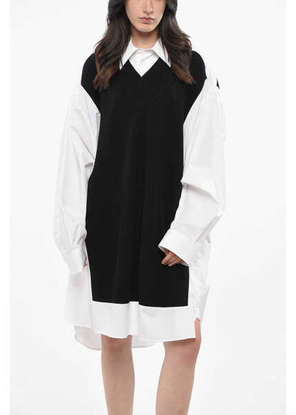 Camasi casual Maison Margiela Mm1 Two-Tone Double Fabric Oversized Shirt Black & White Femei (BM 19165046) 4