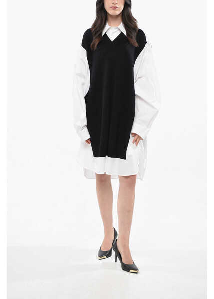 Camasi casual Maison Margiela Mm1 Two-Tone Double Fabric Oversized Shirt Black & White Femei (BM 19165046) 1