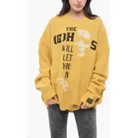 Pulovere Printed Merino Wool Loose Fit Crew-Neck Sweater Femei
