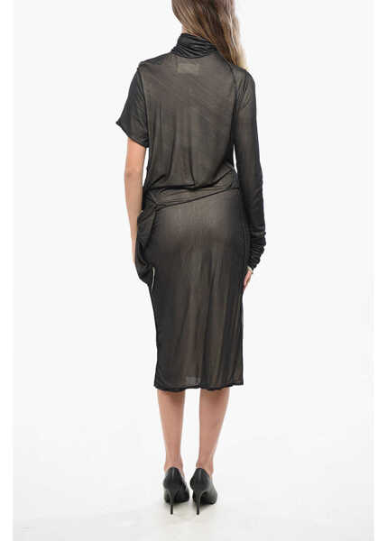 Rochii lungi Maison Margiela Mm1 Mm10 Turtleneck Double Fabric Asymmetrical Cut Dress Brown Femei (BM 19165079) 2