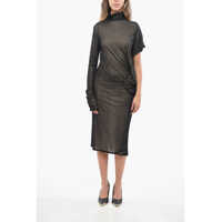 Rochii lungi Mm1 Mm10 Turtleneck Double Fabric Asymmetrical Cut Dress Femei