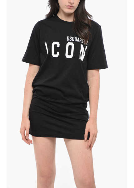 Rochii scurte DSQUARED2 Icon Cotton Easy Tee Dress With Print Black Femei (BM 19165091) 4