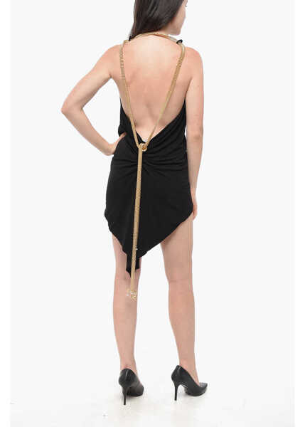 Rochii scurte DSQUARED2 Asimmetrical Cut Mini Dress With Deep Neckline And Golden Ef Black Femei (BM 19165223) 2