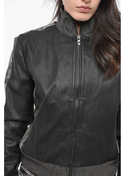 Bomber jacket Diesel Red Tag Cropped Fit Eader Leather Bomber Jacket With Jersey Black Femei (BM 19165226) 3