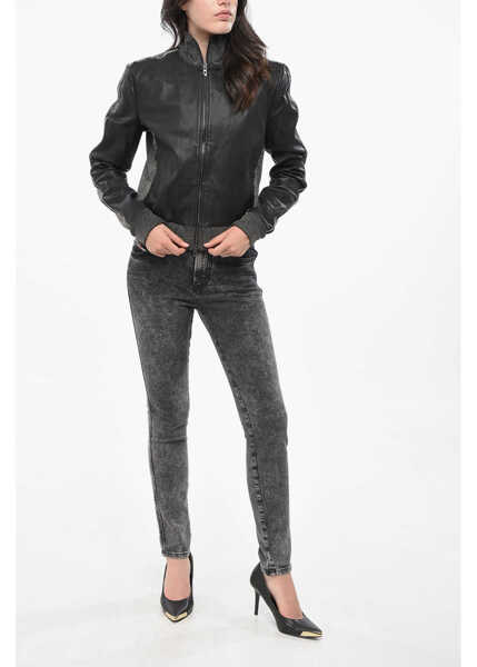 Bomber jacket Diesel Red Tag Cropped Fit Eader Leather Bomber Jacket With Jersey Black Femei (BM 19165226) 4