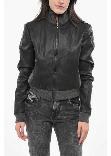 Bomber jacket Diesel Red Tag Cropped Fit Eader Leather Bomber Jacket With Jersey Black Femei (BM 19165226) 1