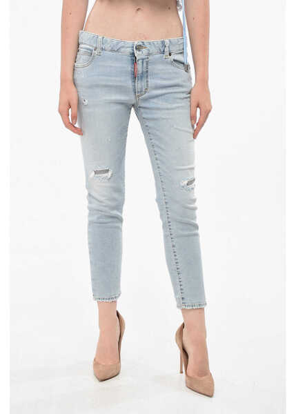 Blugi drepti DSQUARED2 Distressed Twiggy Cropped Jeans 14Cm Blue Femei (BM 19165277) 1