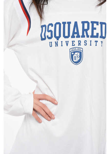 Tricouri DSQUARED2 Long Sleeve Oversized Varsity Fit Crew-Neck T-Shirt White Femei (BM 19165283) 3