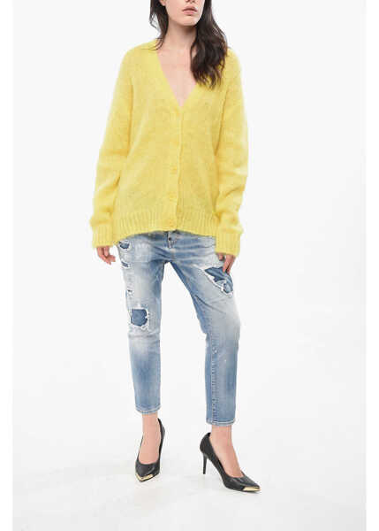 Cardigane DSQUARED2 Maxi Openwork Cardigan With V-Neck Yellow Femei (BM 19165298) 4