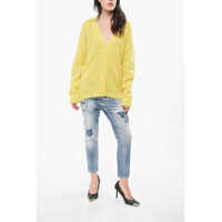 Cardigane DSQUARED2 Dama - Cardigane DSQUARED2 Openwork Maxi V-Neck Cardigan Yellow Femei (BM 19165298) - B-mall.ro