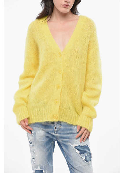 Cardigane DSQUARED2 Maxi Openwork Cardigan With V-Neck Yellow Femei (BM 19165298) 1
