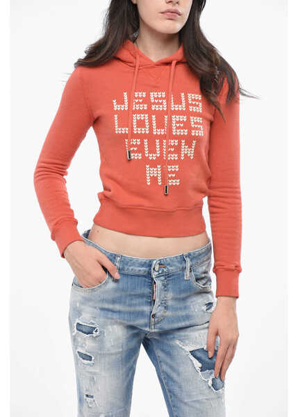 Hanorace DSQUARED2 Embossed Embroidered Slim Fit Hood Orange Femei (BM 19165370) 1