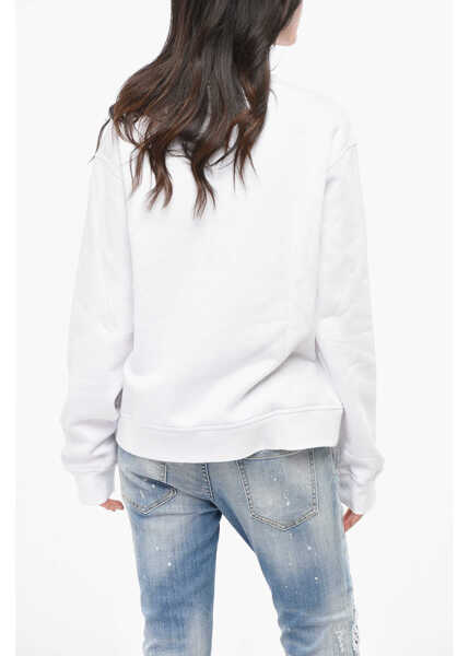 Bluze de trening DSQUARED2 Fleeced Cotton Cool Fit Crew-Neck Sweatshirt With Print White Femei (BM 19165373) 2
