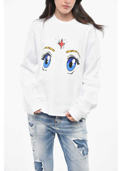 Bluze de trening DSQUARED2 Fleeced Cotton Cool Fit Crew-Neck Sweatshirt With Print White Femei (BM 19165373) 1