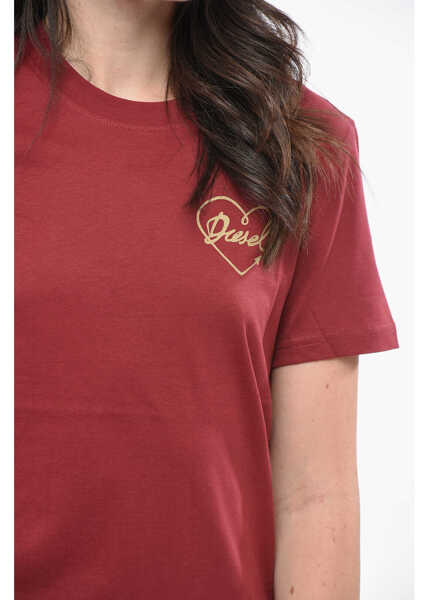 Tricouri Diesel Crew Neck Cotton T-Shirt With Printed Logo Burgundy Femei (BM 19165385) 3