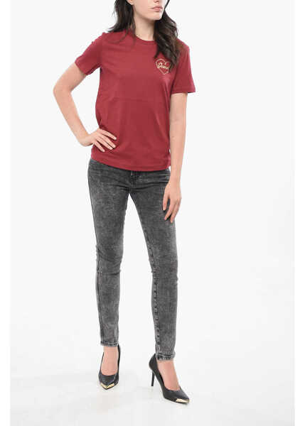 Tricouri Diesel Crew Neck Cotton T-Shirt With Printed Logo Burgundy Femei (BM 19165385) 4