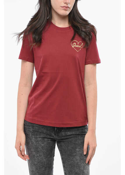 Tricouri Diesel Crew Neck Cotton T-Shirt With Printed Logo Burgundy Femei (BM 19165385) 1