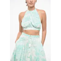 Bluze Cotton Halter Neck Crop Top With Azulejo Motif Femei