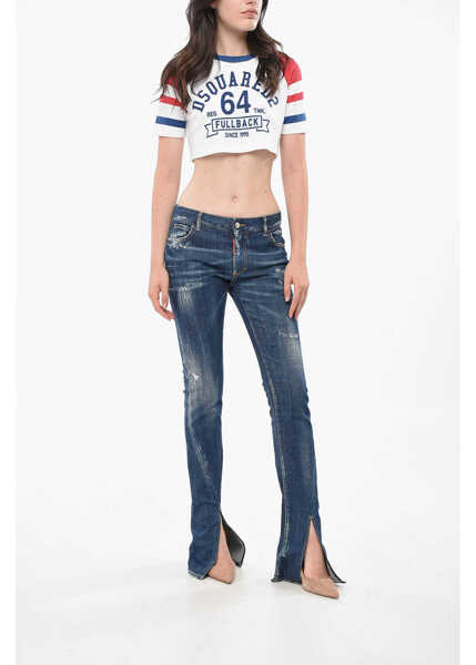 Blugi drepti DSQUARED2 Regular Fit Trumpet Jeans With Ankle Split 20Cm Blue Femei (BM 19165397) 4