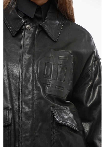 Bomber jacket DSQUARED2 Oversized Fit Leather Bomber Jacket Black Femei (BM 19165400) 3