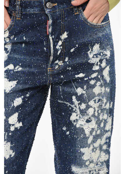 Blugi drepti DSQUARED2 Rhinestoned Acid Wash Boston Jeans 19Cm Blue Femei (BM 19165433) 3