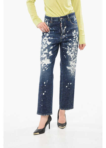Blugi drepti DSQUARED2 Rhinestoned Acid Wash Boston Jeans 19Cm Blue Femei (BM 19165433) 1