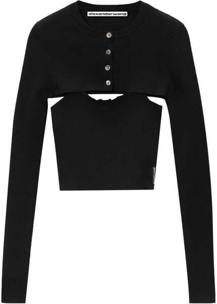 Cardigane Alexander Wang Cropped Ribbed Cami Cardigan With Tank Twinset Black Femei (BM 19165451) 1